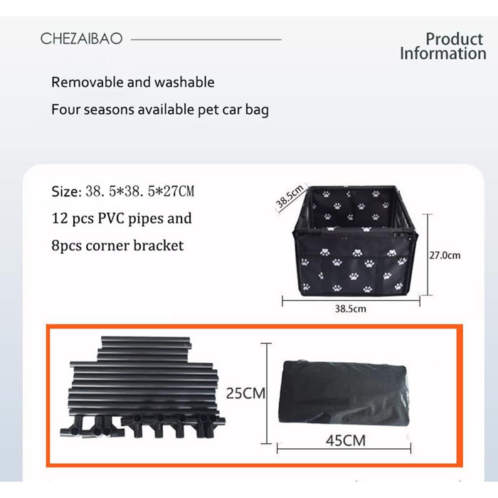 Водонепроникний і дихаючий килимок для автомобіля з домашніми тваринами GUOYI® - безпечний, двошаровий, потовщений, з сумкою для перенесення та подушкою для подорожей (чорний)