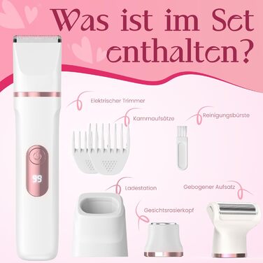 Електричний жіночий тример 3-в-1 для тіла та інтимної зони з LED-дисплеєм, IPX7, USB, (Білий)