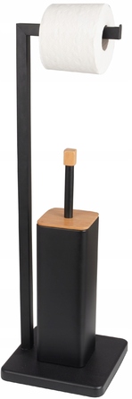 Тримач для йоржика Yoka Home, металевий, чорний матовий, з тримачем для туалетного паперу