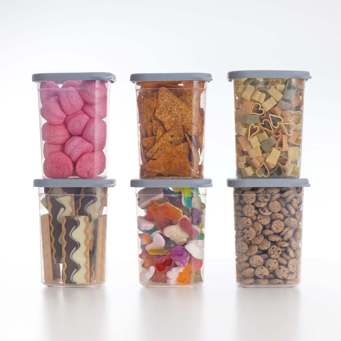 Набір контейнерів для зберігання продуктів [12 шт] Антрацит - Складні, економія місця для кухні, герметичні склянки для борошна, контейнери для їжі, Vorratsbehälter, коробочки для зберігання (Білий / Світло-сірий 6x 1000мл)