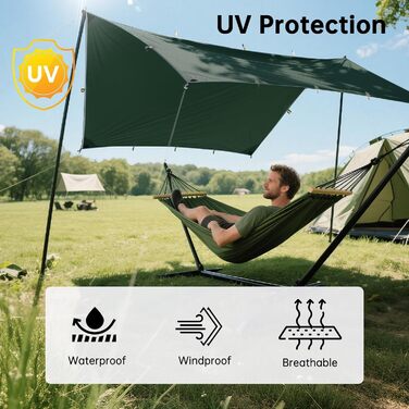 FREE SOLDIER 3x3.2m Waterproof Tarp - Ultralight Camping Shelter, UV Protection, Military Green