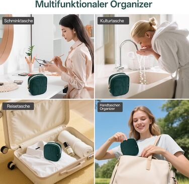 Косметичка для жінок KALIDI з корду, зручна для подорожей, з відділеннями, металева блискавка, темно-зелена