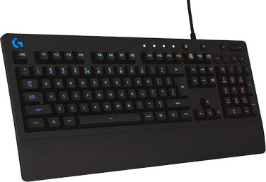 Ігрова клавіатура Logitech G213 Prodigy з RGB-підсвічуванням, програмовані клавіші G, мультимедійне управління, підставка для зап'ястя, захист від розливу, німецька розкладка QWERTZ - чорна