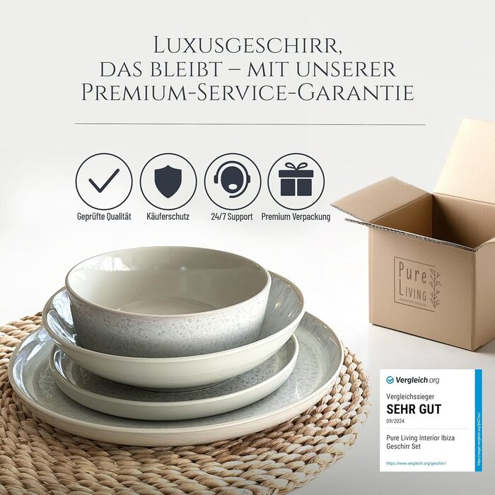 Набір посуду Steingut Ibiza 48 предметів на 12 осіб (бежевий) - Pure Living