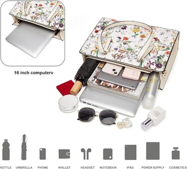 Набір сумок YTL для жінок: сумка-тоут, шопер, сумка на плече, гаманець та картник (білий квітковий принт) для офісу, школи, покупок, подорожей - елегантний подарунок