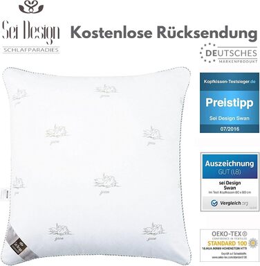 sei Design Pillowcases 80x80 2-Piece Set Sleep Pillows with Down-like Feel - 100% Softest Microfiber - Pillows 80x80 2-Piece Set Allergy-Friendly Sofa Pillows Decorative Cushions for Couch Bed 80 x 80 cm Swan 2