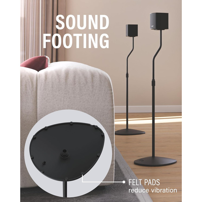 Регульована підставка для динаміків Sanus – висота від 71,1 см до 96,5 см – для сателітів та малих колонок (Bose, Harman Kardon, Polk, JBL, KEF, Klipsch, Sony)