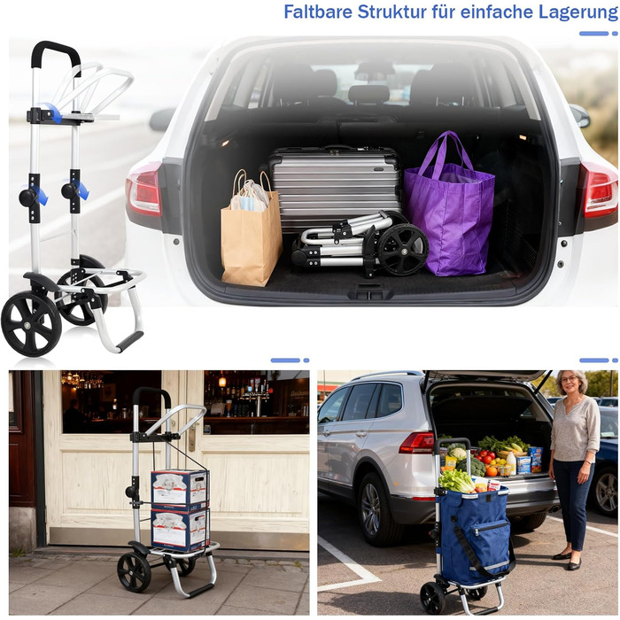 Тролей для покупок Sekey 60L, 3-в-1, складна, з алюмінію, регульована ручка, з відділенням для їжі та напоїв, великий, для покупок та кемпінгу (Блакитний)