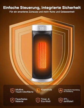 Розумний обігрівач з функцією охолодження, 1800W, WiFi, керування через додаток/Alexa/Google Assistant, для дому, офісу, спальні, чорний