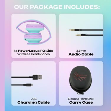 Дитячі навушники PowerLocus Bluetooth з обмеженням гучності 85dB, складні, з чохлом, Over-Ear, бездротові та провідні з мікрофоном, Micro-SD для телефону, ПК, планшета, зелені