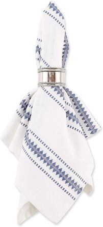 DII Zig Dobby Tabletop Collection, white cotton background with decorative stripes napkin set, blue (French Blue), 20