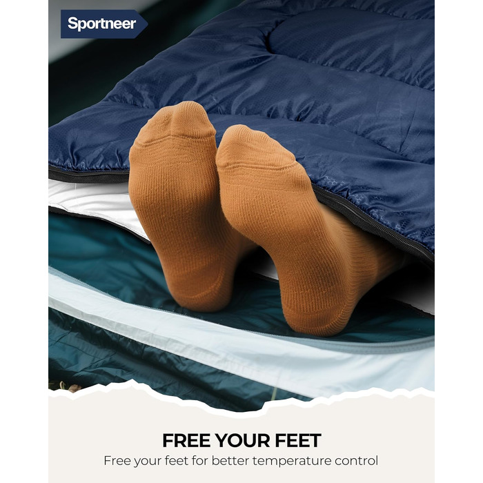 Сплячий мішок Outdoor Sportneer для дорослих та дітей - легкий, портативний, для кемпінгу, походів, рюкзаків, 220x80см, темно-синій + світло-синій