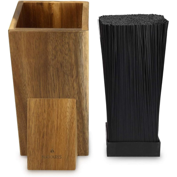 Navaris Acacia Wood Knife Block with Brush Insert - Unfitted Knife Block made of Wood - Universal for Kitchen Knives, Chef's Knives, Cooking Utensils - Brown