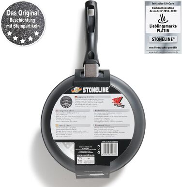 STONELINE Frying Pan - Induction-compatible pan with genuine stone particles coating, frying & universal pans made of aluminum cast, large pan (Grey, 24 cm)