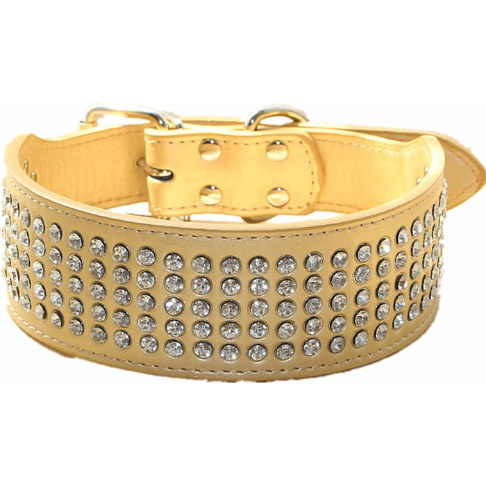 Ошатний нашийник для собак з кристалами, 5 см, 5 рядів, PU-шкіра, рожевий, розмір L, золото