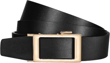 Жіночий шкіряний ремінь LEACOOLKEY без отворів з автоматичною застібкою-рачетом, чорний, ширина 3 см, розмір M (77-93 см)