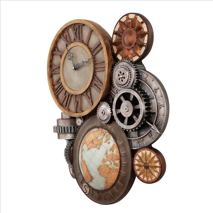 Design Toscano Sculptural Wall Clock, Dimensions: 5 x 15 x 44.5 cm (Gear Clock)