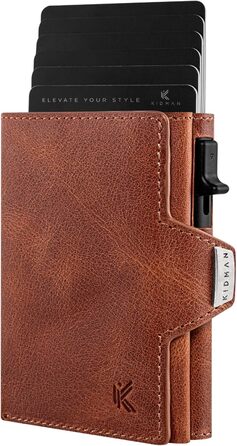 KIDMAN Icarus Genuine Leather Slim Wallet with Alucase | Large Bill Compartment | Small Wallet for Men with RFID | Mini Wallet for Men | Card Holder for up to 9 Cards | Brown