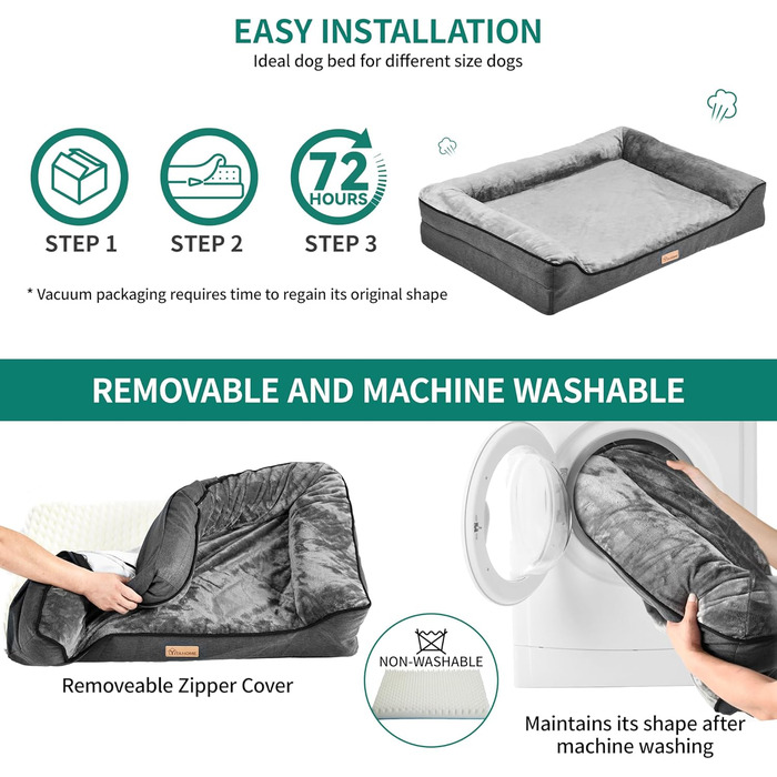 Крісло-ліжко для собак середніх порід YITAHOME, 51x48 см, ортопедичне, знімний чохол, чорне