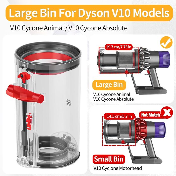 Dyson V10/V12/V13/V27 Replacement Dust Bin - Compatible with Dyson V10, SV12, SV13, SV27 - Part Number 969509-01
