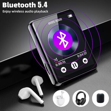 MP3-плеєр 128GB з Bluetooth, портативний музичний плеєр з динаміком, 2.4' Full Touch Screen, HiFi звук, FM радіо, записувач, кабельні навушники в комплекті, для бігу, фітнесу T5-MP3