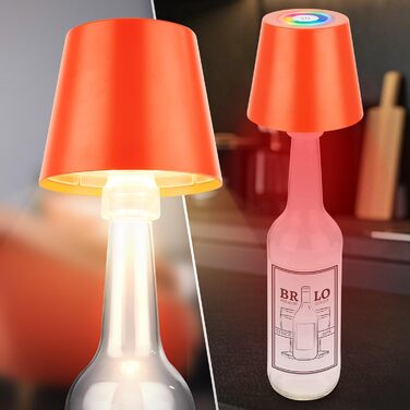 Світлодіодна настільна лампа Briloner бездротова з сенсорним керуванням, димуванням, регулюванням висоти, помаранчева (RGB + теплий білий, з насадкою для пляшки)