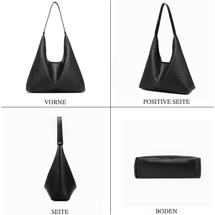 Жіноча сумка-хобо з екошкіри чорного кольору, великої місткості, плечова сумка з ручкою