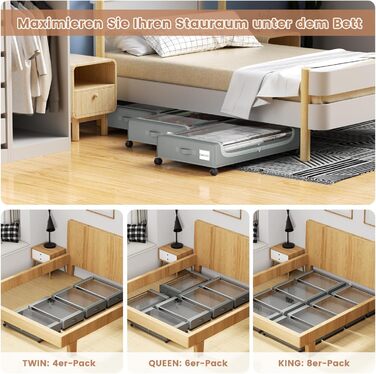 Коробки для зберігання під ліжко PHINOX з роликами, сірі, 2 шт (74x42x16 см) - коробки-органайзери для одягу, взуття, іграшок з прозорою кришкою