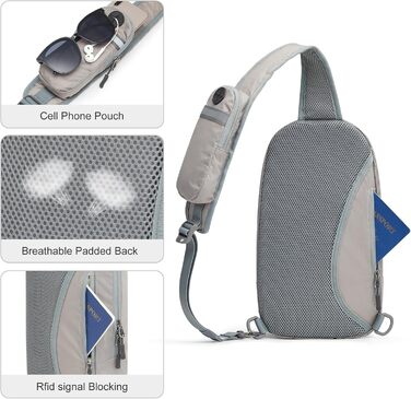 Сумка на плече G4Free з RFID-блокуванням, кросбоді рюкзак з передньою кишенею, для походів, щоденний рюкзак, нагрудна кишеня для жінок та чоловіків сірого кольору