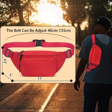 Сумка на пояс для чоловіків та жінок, спортивна, на стегно, бананка для подорожей, прогулянок з собакою та активного відпочинку (червона)
