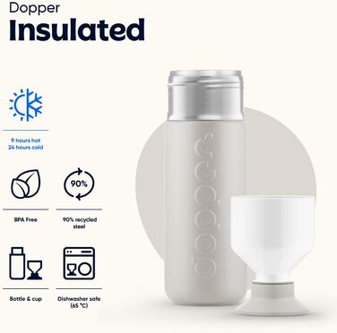 Dopper 580ml Insulated Stainless Steel Thermos Bottle - Leakproof, Keeps Drinks Cold for 24h / Hot for 9h - Water Bottle, Coffee Mug, Tea Bottle