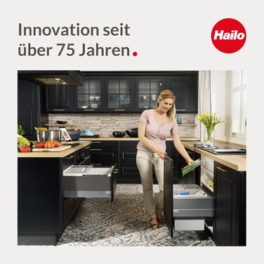 Відро для сміття Hailo Tandem 3650103 | Вбудований контейнер для сміття 2 секції з 50 мішками | для шаф шириною від 300 мм | Зручний висувний механізм на роликових направленнях | Сріблястий та антрацитовий пластик 3650101