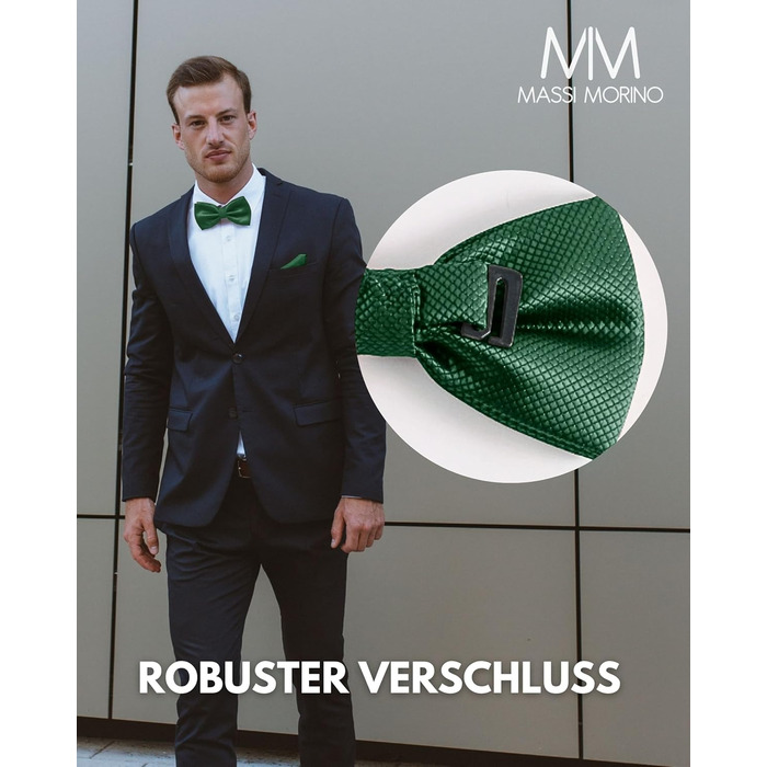 Массі Моріно: Комплект краватка-метелик та нагрудна хустинка для чоловіків - ідеальний вибір на весілля. Регульована краватка-метелик (зелена)