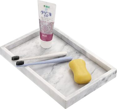BSTKEY 30x20cm Natural Marble Stone Storage Tray, Decorative Rectangular Plate Tray Organizer for Kitchen Bathroom Dresser Decor Vanity Counter Coffee Table, Grey