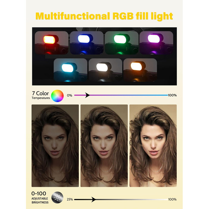 Стабілізатор для телефону AOCHUAN M2Pro Black з відстеженням обличчя, 4-в-1 RGB-підсвічування, 108 см, для iPhone та Android