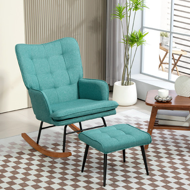 HOMCOM Rocking Chair, up to 130 kg, Rocking Armchair with Footstool, Armchair, Still Chair with Linen Look, Rocking Chair for Bedroom | Aosom