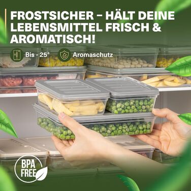 Stackable Freezer Containers, 16-Piece Set, Freezer & Refrigerator Organizer with Lid, Frost-Resistant up to -25°C, Reusable Food Storage Containers, Keep Food Fresh and Odor-Free