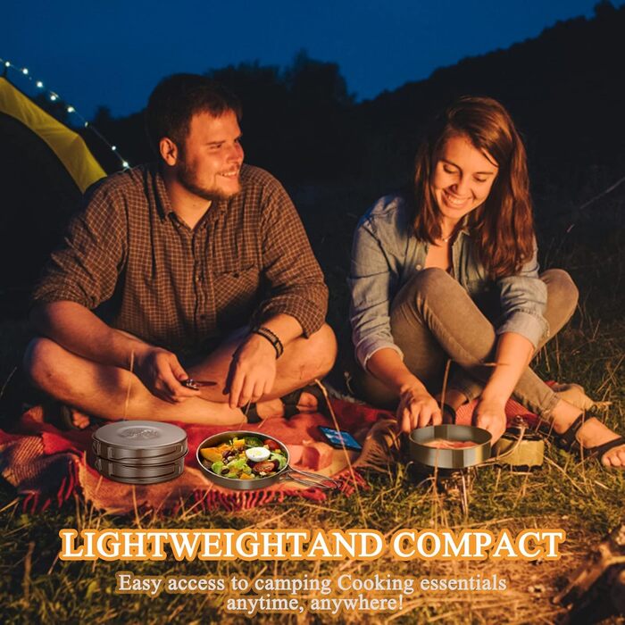 Набір кухонного посуду для кемпінгу на 2-3 особи з нержавіючої сталі: 7 предметів для пікніків, походів та кемпінгу