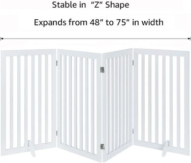 Захист для собак Unipaws: відбійник для сходів, без свердління, дерев'яне дитяче огорожа, розкладне, для каміна, з ніжками, білий (4 елементи, 91 см)