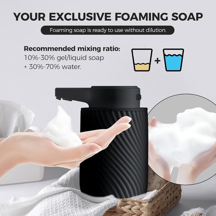 Automatic Soap Dispenser 300ml Electric Automatic Foam Soap Dispenser with Sensor, No Touch Automatic Soap Dispenser with USB Charging for Bathroom, Kitchen, Toilet Black
