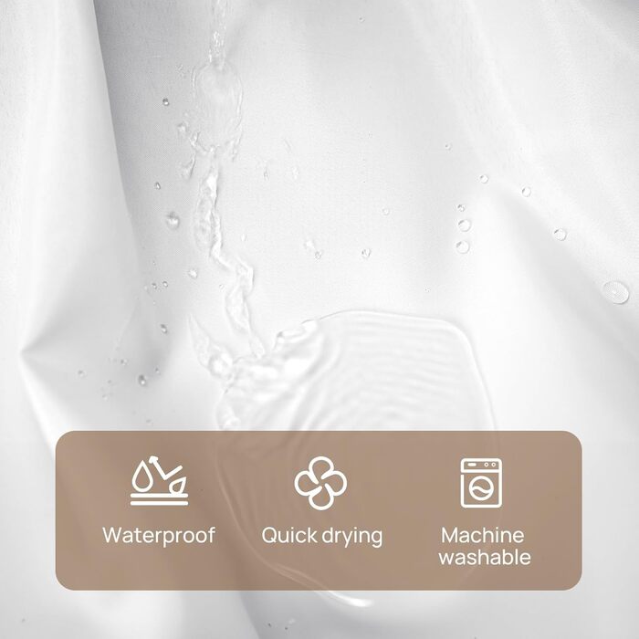 Штора для душу 180x180 см льон, біла - водонепроникна, з обтяженим краєм, з кільцями (12 шт.) для ванної кімнати