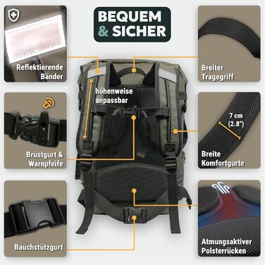 Waterproof Backpack, Versatile, Waterproof Bag, Dry Bag 20/30/45 L, with 3 Outer Pockets, Comfortable, RollTop, Beach, Boat, Kayak, Paddle, Canoe, Hiking, Camping, Fishing, Motorcycle