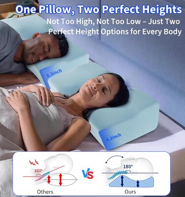 Ортопедична подушка Hydomi Memory Foam для шиї та плечей, для сну, ергономічна, регульована, для тих, хто спить на боці, спині та животі, сіра та біла