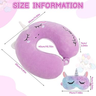 Дитяче подушечка для шиї Einhorn з memory foam, 30x30 см. Маска для очей з єдинорогом. Підходить для подорожей.