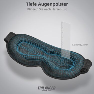 3D маска для сну Trilancer: повне затемнення, комфорт для бічних снів, чорна