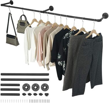 Wall-Mounted Clothes Rack, Pipe Clothes Rail, Industrial Style Wall Hanger, Detachable Metal Clothes Rod, Coat Rack, Bedroom for Hallways, Living Room, Bedroom (140cm)