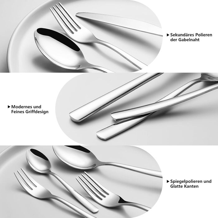 Opolia 30-Piece Shiny Cutlery Set, Suitable for 6 People, High-Quality Stainless Steel Cutlery Set with Knives, Forks, and Spoons, Can Be Used at Home & Party & Hotel & Restaurant, Dishwasher Safe