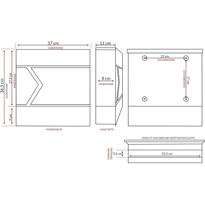 Поштовий ящик Monzana XXL з газетницею та оглядовим вікном, сталевий, антрацит, з замком та 2 ключами, для настінного монтажу