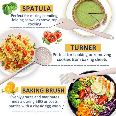 Silicone Cooking Utensil Set, Mushroom, Non-Stick Coated, Kitchen Gadgets, 24-Piece Cooking Utensil Set, Heat-Resistant Cookware, Silicone Kitchen Tools with Stainless Steel Handle (Khaki-24-Piece)