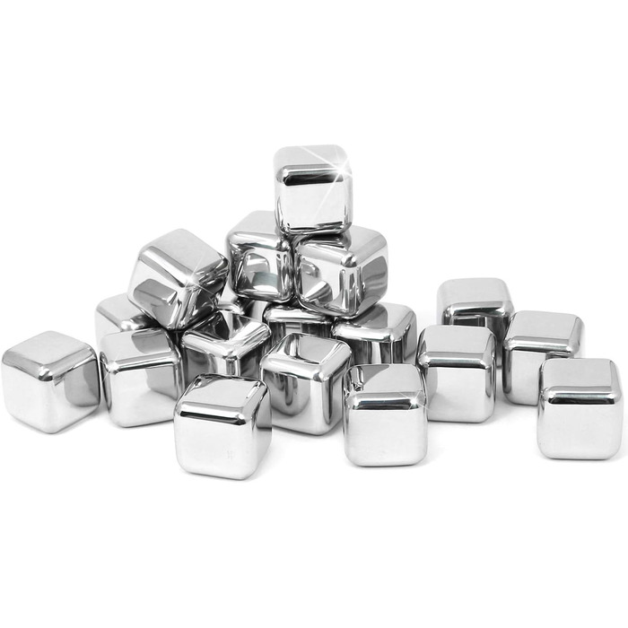 Набір для віскі Com-Four® з нержавіючої сталі: 12 кубиків льоду, мішечок для зберігання та подарункова коробка. Багаторазові кубики льоду для віскі, джину, тоніку та коньяку